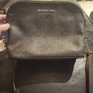 Michael Kors Dark Brown Leather Crossbody with Gold Hardware